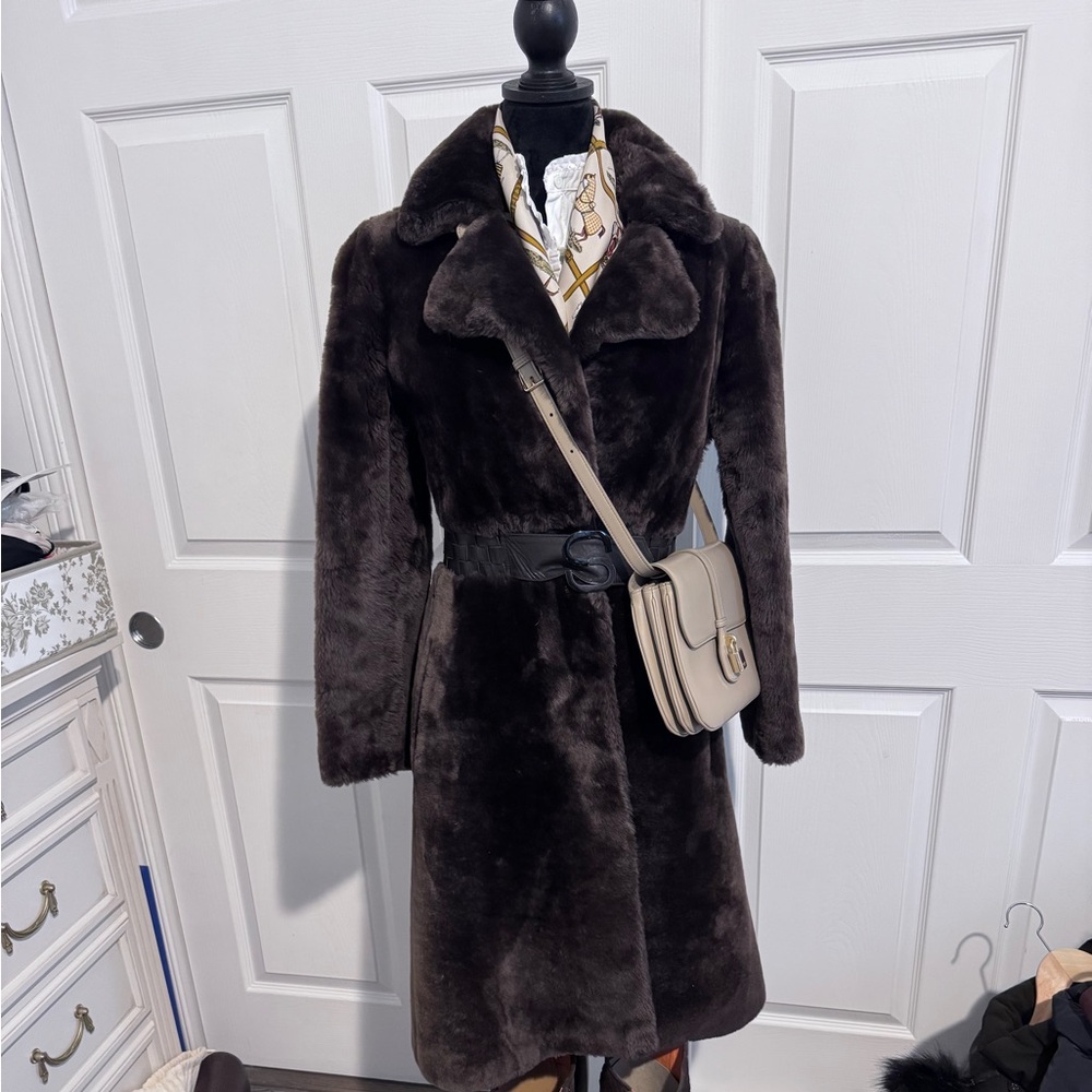 Sauzaie 'B' Paris chocolate brown shearling coat shaggy Vintage